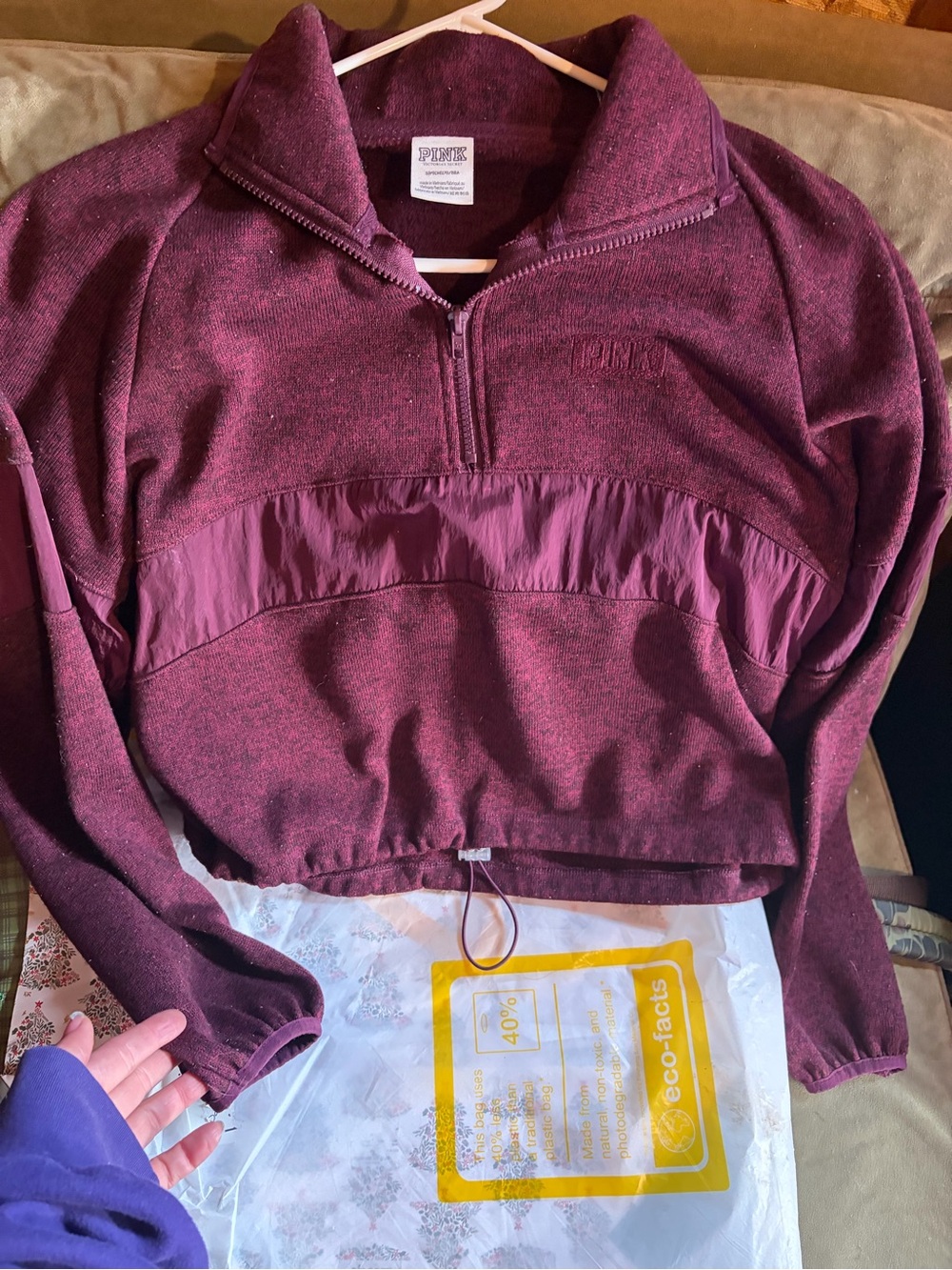 PINK Victoria's Secret Maroon Half-Zip Cowl Sweater